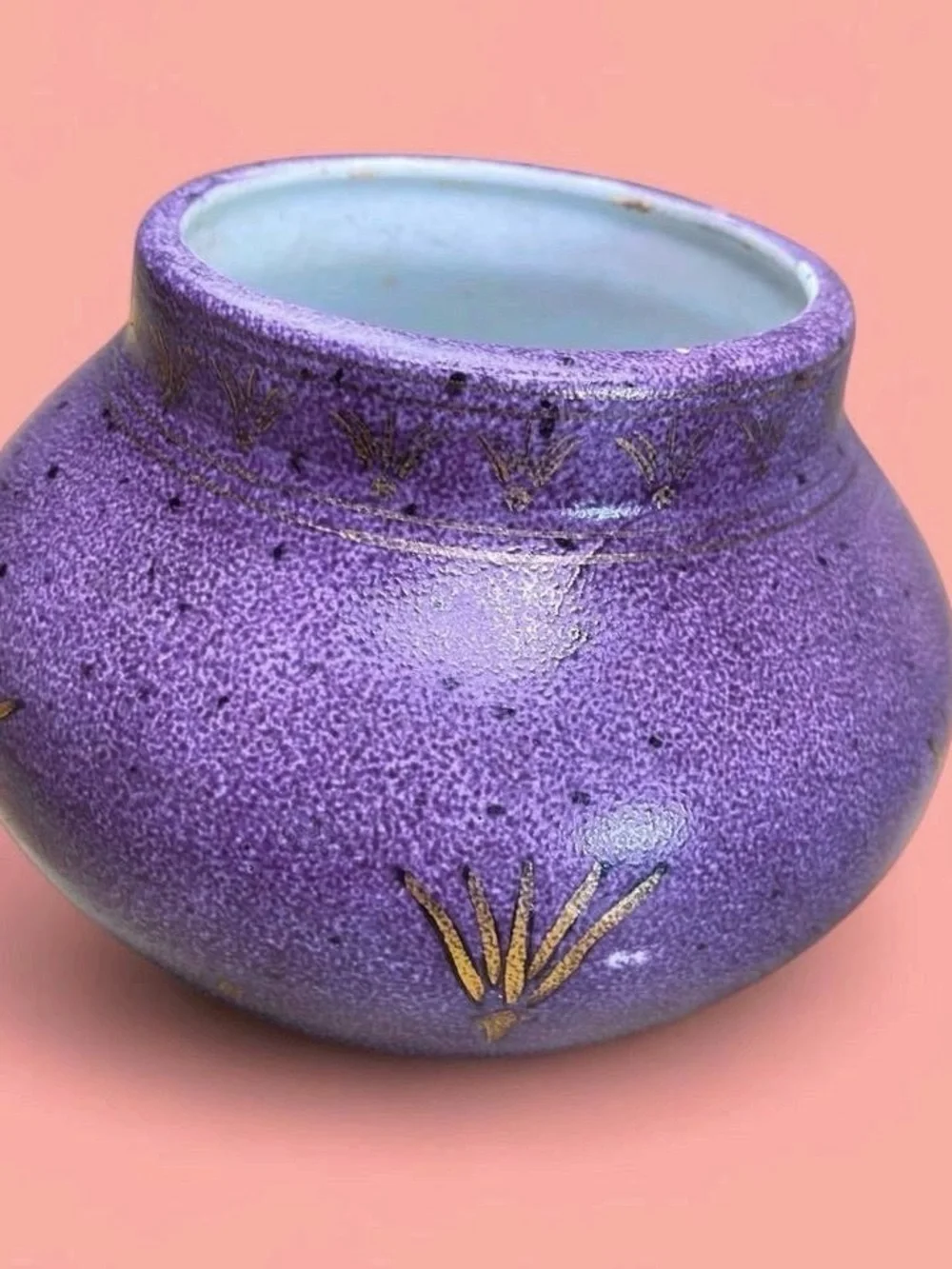 Vintage Ecco Nova Medieval Monarch Purple Gold Porcelain Planter Vase - Picture 2 of 8